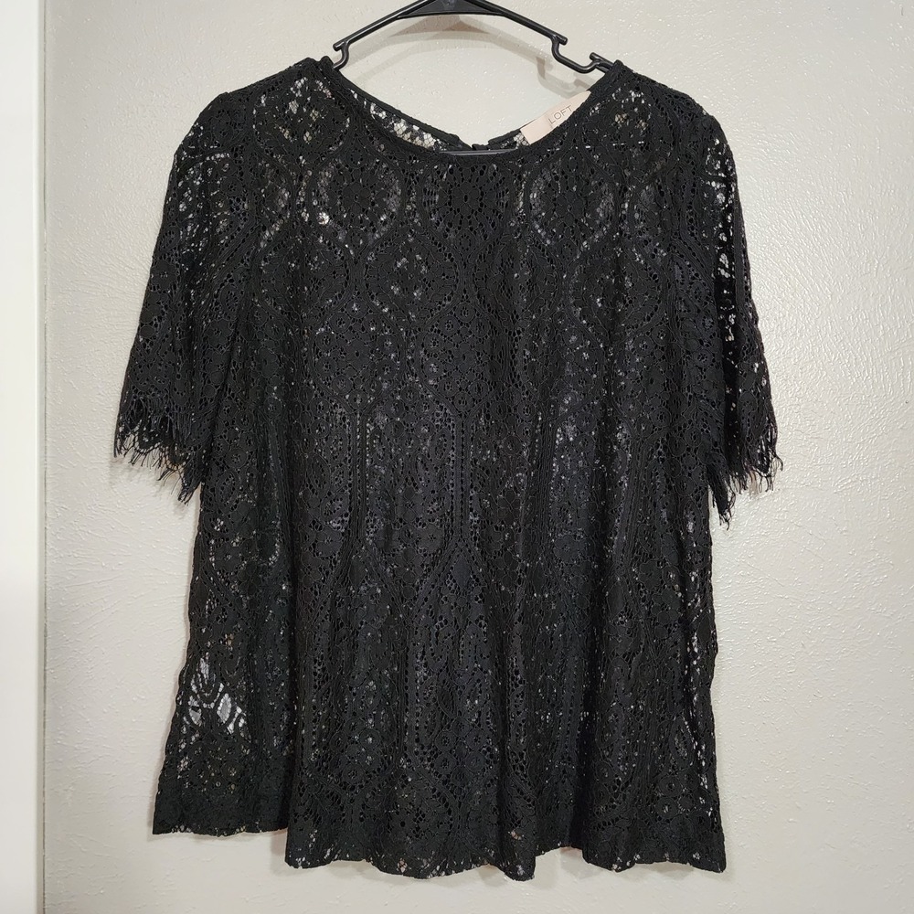 Loft Top Women's Size Small Lace Black‎ See Through Tie Bow On Back